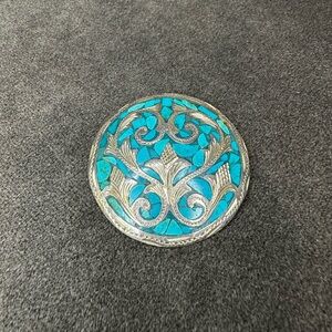 925 Vintage Mexico Turquoise inlay Brooch